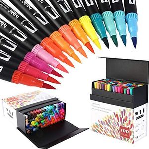 HO-100B Markeerstiften, set van 100 kleuren, viltstiften, dikte en dun voor volwassenen, bullet journal handlettering kleurboek