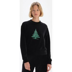 Dagi Dames Crew Neck Lange Mouwen Katoenen Sweatshirt, zwart, M