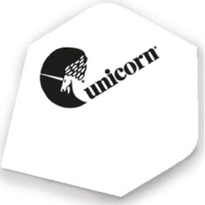 UNICORN Super Maestro Dartvluchten | Logo witte achtergrond ontwerp | Grote vleugelvorm | Ultra duurzame stijve 125 micron polyester PET