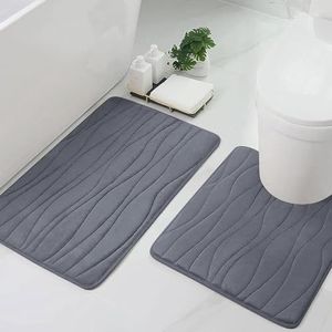 Homaxy Badmatset, 2-delig, traagschuim, wc-mat met uitsparing, absorberend, antislip, wasbaar, 2-delig, donkergrijs