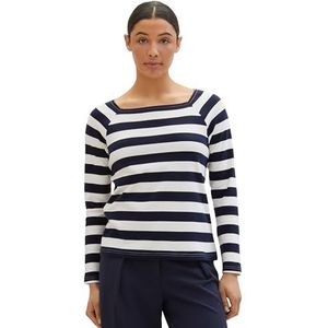 TOM TAILOR T-shirt met lange mouwen voor dames, 35066 - Offwhite Navy Bold Stripe, S
