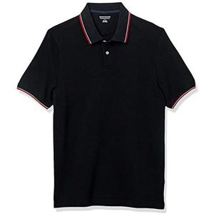 Amazon Essentials Men's Poloshirt van piqué-katoen met slanke pasvorm, Zwart/Wit/Rood, XS