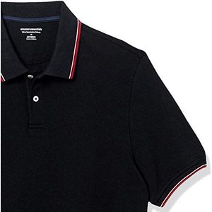 Amazon Essentials Men's Poloshirt van piqué-katoen met slanke pasvorm, Zwart/Wit/Rood, L