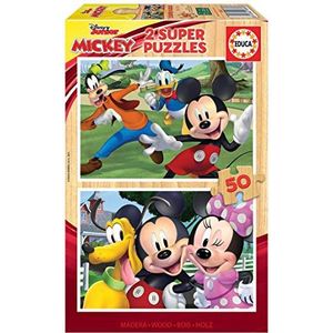 Educa - Disney Mickey and Friends Mouse 2 puzzels van hout, 50 stukjes, 4 jaar, Ref, meerkleurig (18880)