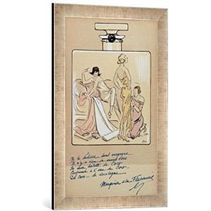 Ingelijste foto van Sem ""Caricature of Coco Chanel (1883-1971) in a bottle of Chanel No.5, from 'Le Nouvel Monde', 1923"", kunstdruk in hoogwaardige handgemaakte fotolijst, 40x60 cm, zilver raya