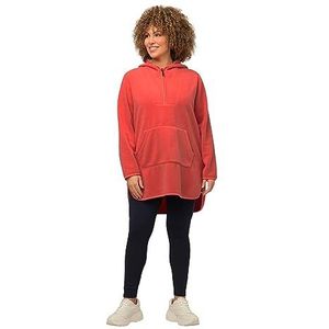 Ulla Popken Dames Long-Teddy Fleece pullover, capuchon, ritssluiting, lange mouwen capuchontrui, rood, 46-48 grote maten