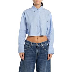 Replay Dames gestreepte cropped blouse, 010 wit/blauw, S