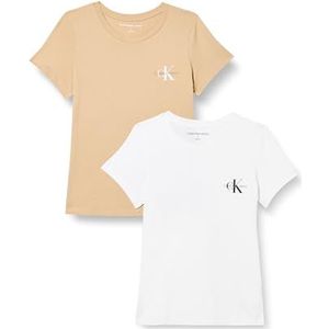 Calvin Klein Jeans Dames S/S T-shirts, Warm zand/helder wit, 3XL grote maten