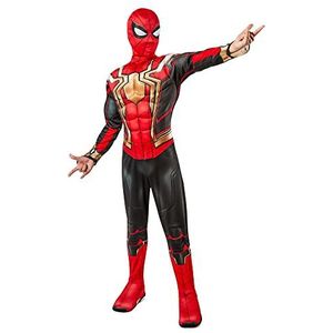Rubie's Officiële Marvel Iron Spider-Man No Way Home Deluxe Childs Zwart Goud & Rood Kostuum, Kids Superheld Fancy Dress, Zwart, Goud & Rood, leeftijd 8-10