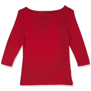 Amazon Essentials Women's T-shirt met driekwartmouwen, stevige boothals en slanke pasvorm, Rood Bordeauxrood Streep, XXL