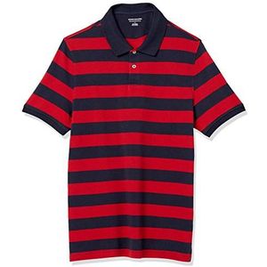 Amazon Essentials Men's Poloshirt van piqué-katoen met slanke pasvorm, Marineblauw Rood Rugby, gestreept, XL