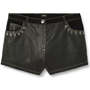 Pinko Dames Scoop Leer en Suède met Metalen Decor Casual Shorts, Z99_Zwart Limousine, 40, Z99_zwarte limousine, 40