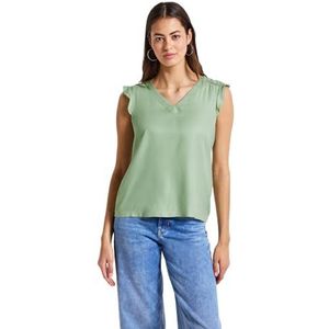 Shirttop - Soft Jade Green - V-hals - Korte Mouwen - Gehaakte Details