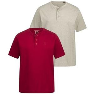 JP 1880 Heren grote maten grote maten Menswear L-8XL Henleys, Basic, set van 2, ronde hals, knoopsluiting, tot 8 XL 708420, donker kersenrood, L