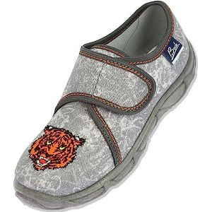 BECK - Jungle - Huisschoenen - Grijs/Donkergijs/Oranje - Velcro Sluiting, Textiel, Ronde Neus