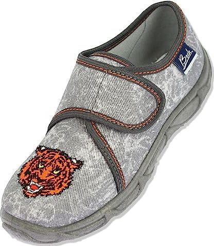 BECK - Jungle - Huisschoenen - Grijs/Donkergijs/Oranje - Velcro Sluiting, Textiel, Ronde Neus