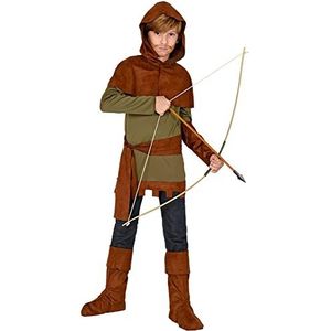 Widmann - Kinderkostuum Robin of Sherwood, bovendeel, armbeschermer, schoudercape met capuchon, riem, laarsovertrekken, middeleeuws, carnaval, themafeest