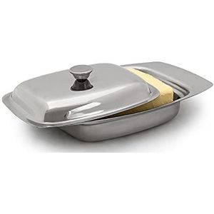 Relaxdays botervloot rvs - deksel - klassiek - voor 250 g boter - 6 x 19,5 x 13 cm - boterschaal - zilver