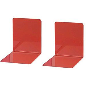 Wedo 1021102 boekensteun (van metaal, brede uitvoering, 14 x 12 x 14 cm) 2 stuks, rood