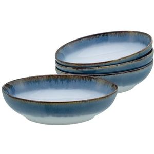 CreaTable, 21688, serie Cascade Bowls, blauw, 1300 ml, 4-delige serviesset, poke bowl-set van aardewerk