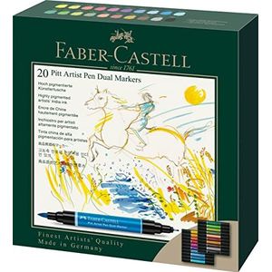 Faber-Castell 162020 - Pitt Artist Pen Dual Marker inktpen, met twee punten, een penseelpunt en een in metaal gevatte vezelpunt, kartonnen etui met 20 stuks, meerkleurig