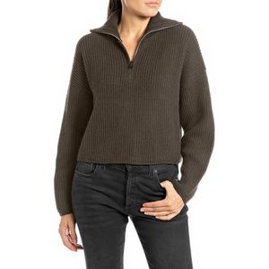 Replay Dames cropped wollen trui, 759 Mud Green, XS