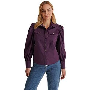 NA-KD Dames overhemd met bladerdeeg mouwen, Paars, 42