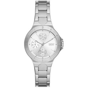 DKNY Chambers Horloge voor dames, Quartz chronograaf uurwerk met horlogeband van roestvrij staal, leer of silicone, Zilvertint en lichtgrijs, 34MM