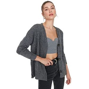 Trendyol Vrouwen Vrouw Regular Standaard V-hals Gebreide Vest Trui, Antraciet, L