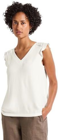 STREET ONE - Shirttop - Offwhite - Gehaakte Details - V-hals, Korte Mouwen