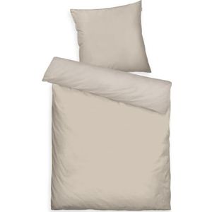 TOM TAILOR Beddengoed tweekleurige effen kleuren Sunny Sand, 80 x 80 cm + 135 x 200 cm, 100% katoen/satijn, met dubbele naad op het kussen, omkeerbaar motief en gekleurde merkritssluiting