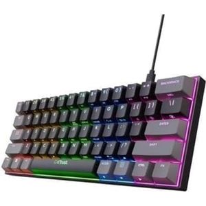 Trust Gaming GXT 867 Acira mechanisch toetsenbord, 60% Spaans, QWERTY-toetsen, dual functietoetsen, RGB-verlichting, compact gaming-toetsenbord, programmeerbaar, met USB-kabel, pc, laptop, zwart/grijs