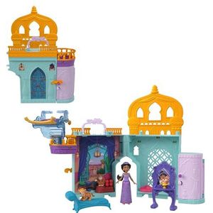 Mattel Disney Prinses Jasmine Stapelbaar Kasteel Poppenhuis Speelset met Kleine Pop, 2 Vrienden en 7 Onderdelen, Geïnspireerd op de Disney film Aladdin, HLW93