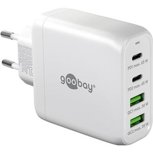 goobay 64818 USB C PD 4-voudige multiport snellader (68W) / 2x USB A 2X USB C ingang/Power Delivery/voeding voor laadkabels van iPhone en andere mobiele telefoons/mobiele telefoon lader/wit