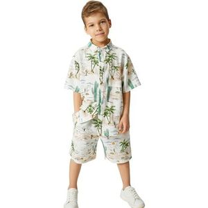Koton Boys's linnen zakken elastische tailleband cactus bedrukte shorts, meerkleurig (mix), 7-8 Jaar