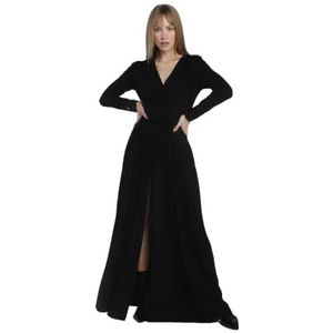 Madnezz House Anastasia Damesjurk, V-hals, elastische taille, maxi-lengte jurk, zwart, XL, zwart, XL