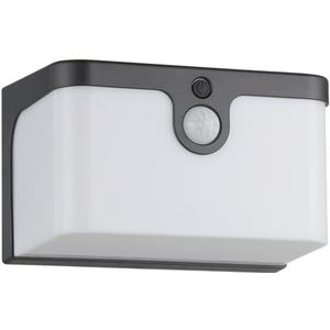 Eglo LED wandlamp buiten Croara, solar buitenlamp op zonne-energie met bewegingsmelder, solarlamp van kunststof in antraciet en wit, Rechthoekige buitenwandlamp warm wit, IP44