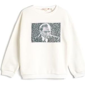 Koton Girls's Atatürk sweatshirt met lange mouwen, bedrukt met pailletten, ecru(010), 5-6 jaar