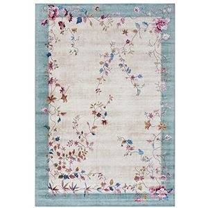 Freundin Home- Oosters design tapijt Gloriosa (80x150 cm, klassiek bloemendesign, vintage-stijl, 100% polyester, ideaal voor woon-, slaap- of werkkamers) turquoise, crème