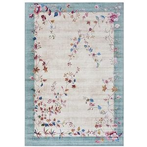 Freundin Home- Oosters design tapijt Gloriosa (80x150 cm, klassiek bloemendesign, vintage-stijl, 100% polyester, ideaal voor woon-, slaap- of werkkamers) turquoise, crème