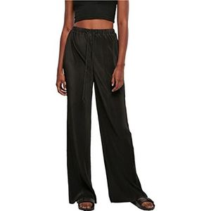 Urban Classics Damesbroek voor dames, geplooide broek, lichte stoffen broek voor vrouwen, brede pijpen, trekkoord in tailleband, verkrijgbaar in 2 kleuren, maten XS - 5XL, zwart, XL