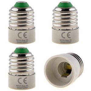 Set van 4 - E27 fitting op E14-fitting lampvoet adapter; lampadapter voor LED halogeen en energiebesparende lampen, wit