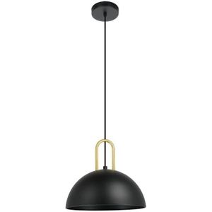 EGLO Hanglamp Calmanera, 1-lichts pendellamp, eettafellamp van metaal in zwart en mat messing, lamp hangend voor woonkamer, E27 fitting