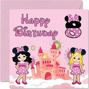 8e verjaardagskaart meisje - Fantasy Castle Mouse - Happy Birthday-kaart 8 jaar oud meisje, meisjesverjaardagskaarten voor haar, 145 mm x 145 mm wenskaart voor dochter, nichtje, kleindochter, zus, God