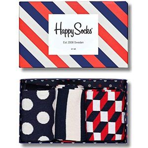 Happy Socks 3-Pack Classic Navy Socks Gift Set, Kleurrijke en Leuke, Sokken voor Dames en Heren, Blauw-Wit-Rood (41-46)