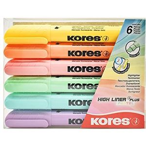 Kores - High Liner Plus: pastelkleurige markeerstiften, wigvormige punt en inkt op waterbasis, school- en kantoorbenodigdheden, set van 6 gesorteerde kleuren