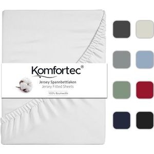 Komfortec Jersey Stretch Hoeslaken 90x200 cm - Fitted Sheet - Rondom Elastiek - 100% Katoen - Wit