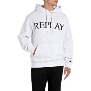 Replay Herenpullover met capuchon, regular fit, Pure Logo collectie, 001, wit, XS
