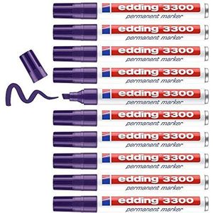 edding 3300 permanent marker - violet - 10 stiften - beitelpunt 1-5 mm - sneldrogende permanent marker - water- en wrijfvast - voor karton, kunststof, hout, metaal - universele marker