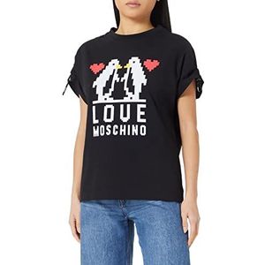 Love Moschino Vrouwen Regular Fit korte mouwen met schouders gekruld met logo elastisch T-shirt met trekkoord, Zwart, 64 NL
